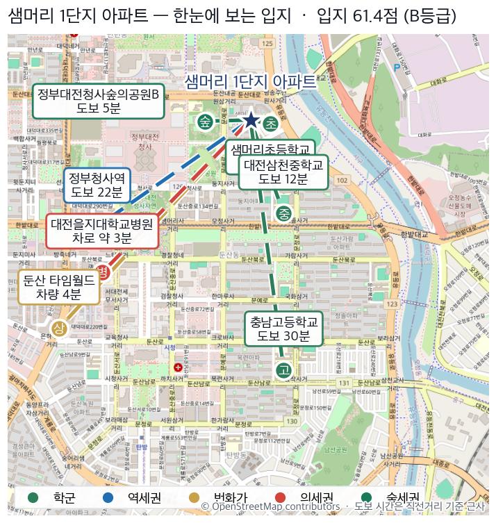 샘머리 1단지 아파트 입지 지도