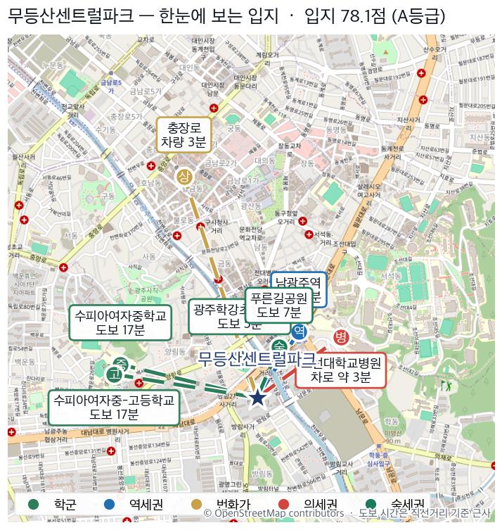 무등산센트럴파크 입지 지도